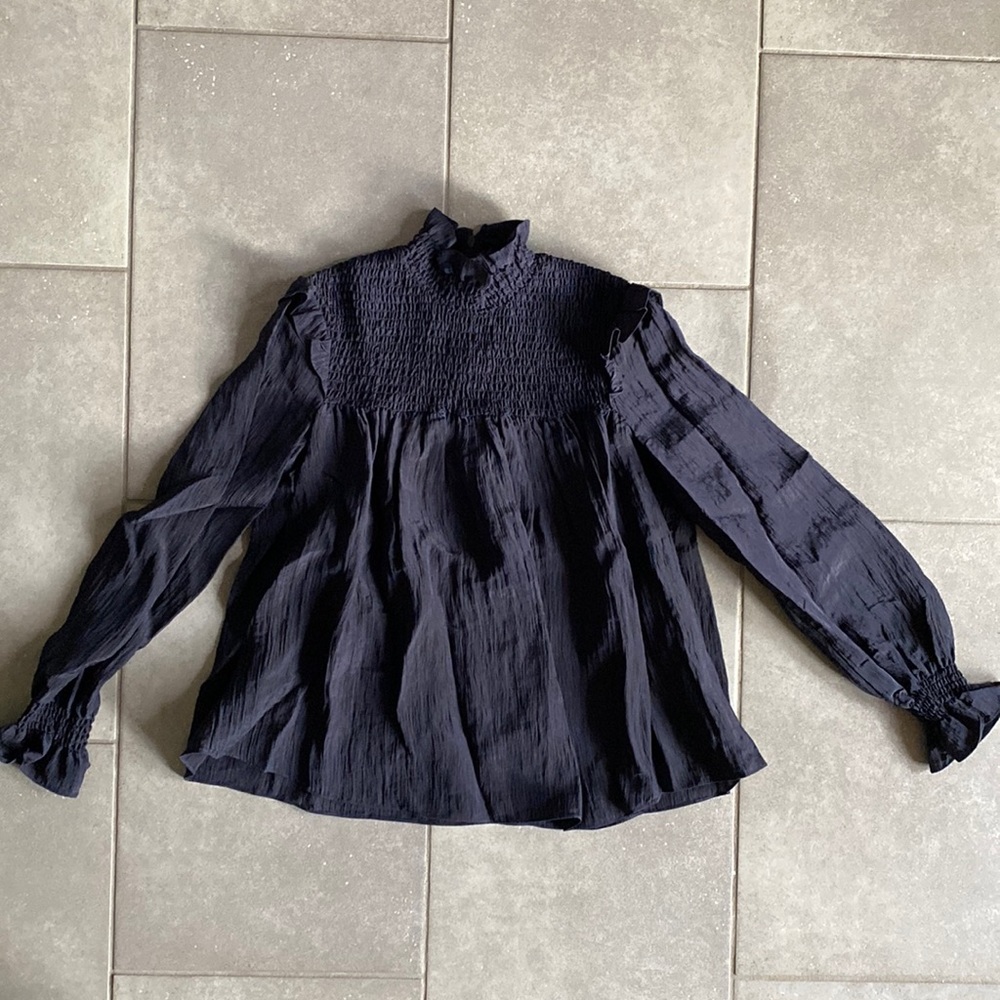 NWT French Connection Utility Blue Boza Crinkle Top Size XS